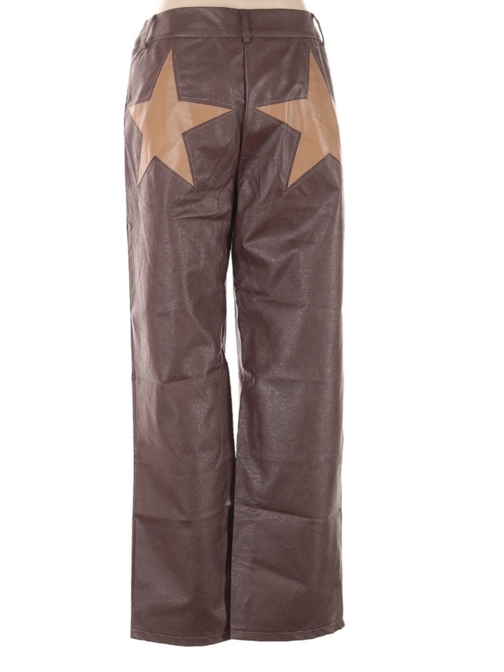 Nasty Gal Brown Star Faux Leather Straight Leg Pants Western Size 10 NWT - Picture 3 of 5
